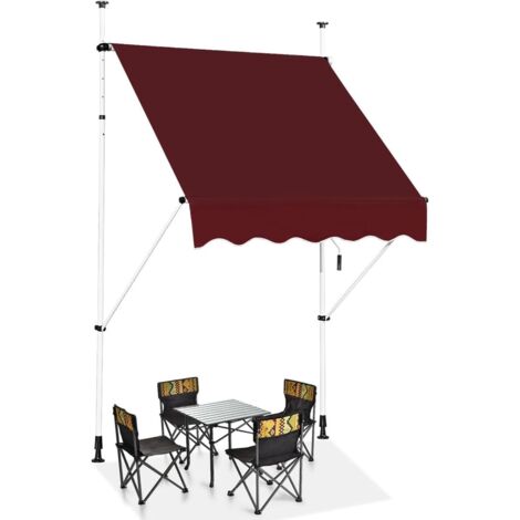 GOPLUS Store Banne Manuel Rétractable 1,5x1,2M, Auvent Store de Balcon en Aluminium avec Tissu Oxford, Hauteur Réglable 2-3M, Protection Solaire et Pluie pour Jardin (Rouge)