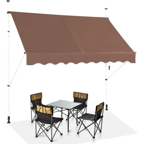 GOPLUS Store Banne Manuel Rétractable 4M Auvent Balcon TerrasseRétractable sans Percage Hauteur Réglable 2-3M pour Jardin (Marron,2x1,2M)
