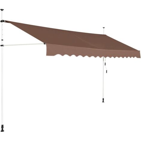 GOPLUS Store Banne Manuel Rétractable 4M Auvent Balcon TerrasseRétractable sans Percage Hauteur Réglable 2-3M pour Jardin (Marron,3,95X1,2M)