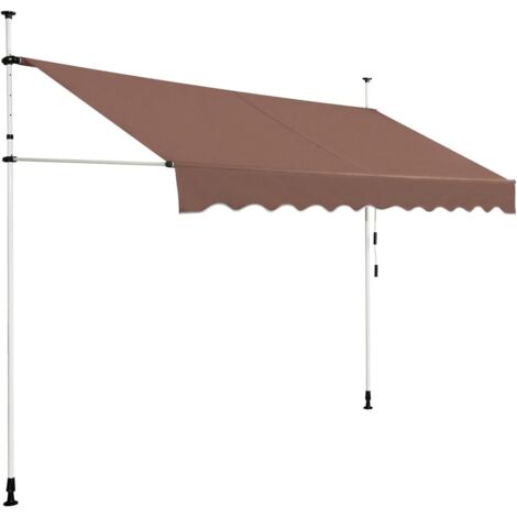 GOPLUS Store Banne Manuel Rétractable 4M Auvent Balcon TerrasseRétractable sans Percage Hauteur Réglable 2-3M pour Jardin (Marron,3X1,2M)