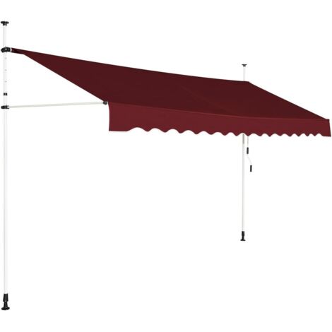 GOPLUS Store Banne Manuel Rétractable 4M Auvent Balcon TerrasseRétractable sans Percage Hauteur Réglable 2-3M pour Jardin (Rouge,3,95X1,2M)