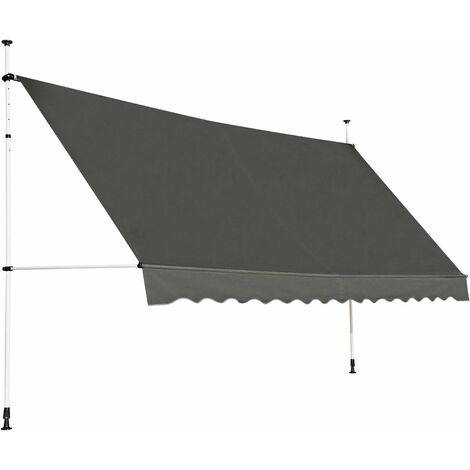 Goplus – Store banne manuel rétractable 4x1,2m – Aluminium léger – Hauteur réglable 2-3m – Installation sans perçage – Auvent de balcon gris - 2-3M-Auvent