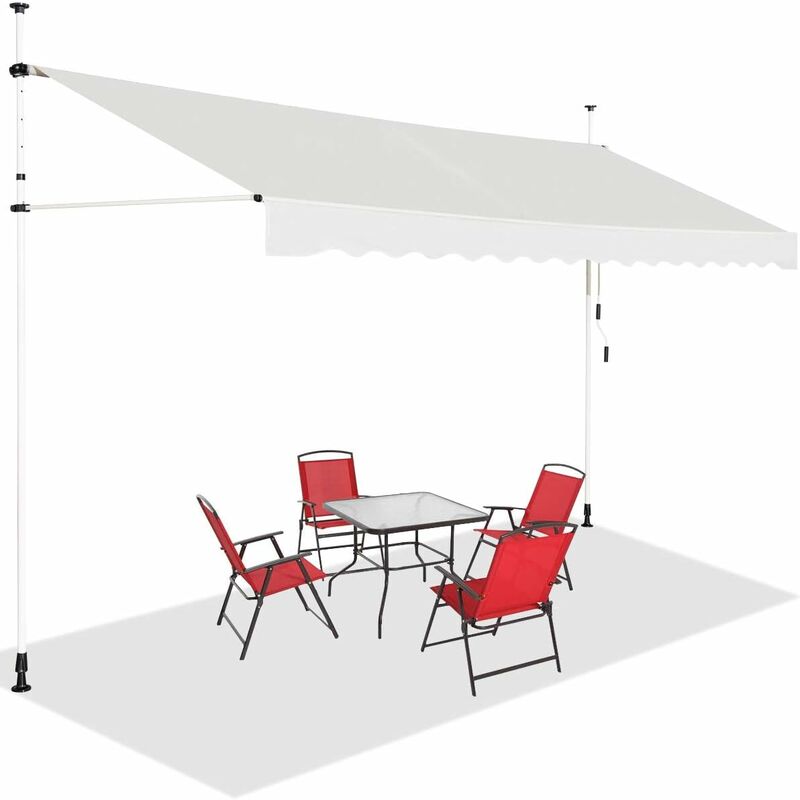 Store Banne Manuel Rétractable, Auvent Balcon Terrasse Rétractable sans Percage, Hauteur Réglable 2-3M, 3,5x1,2M, Beige - Goplus