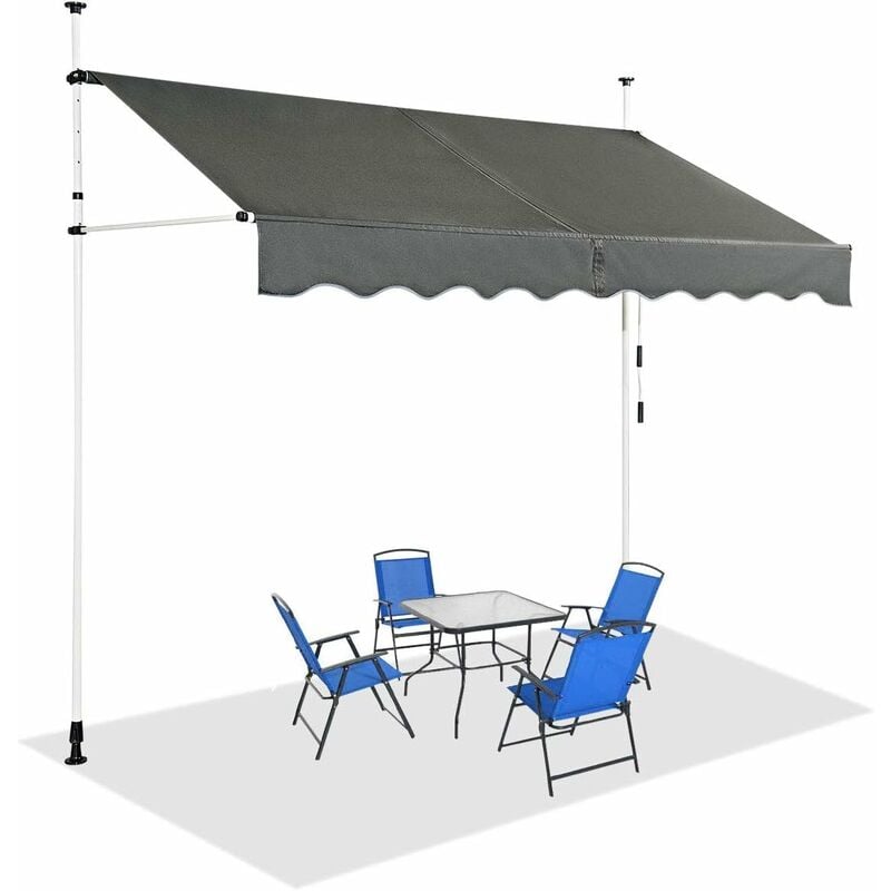 Store Banne Manuel Rétractable, Auvent Balcon Terrasse Rétractable sans Percage, Hauteur Réglable 2-3M, 2x1,2M, Gris - Goplus