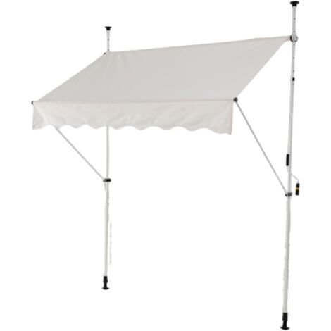 GOPLUS Store Banne Manuel Rétractable, Auvent de Terrasse Réglable en Hauteur, avec Toile de Protection Solaire, Store Banne sans Percage pour Balcon, Patio, Jardin (Blanc,3x1,8M)