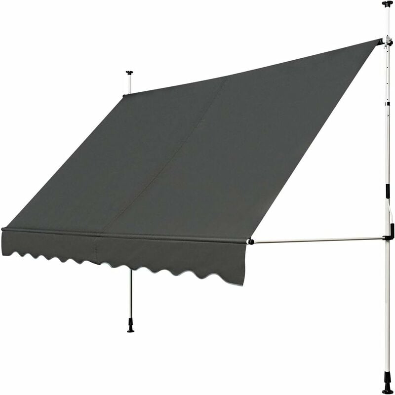 GOPLUS Store Banne Manuel Rétractable 3x1,2M en Aluminium-sans Perçage-Hauteur Réglable 2-3M-Auvent Banne de Balcon sur Pied,Gris