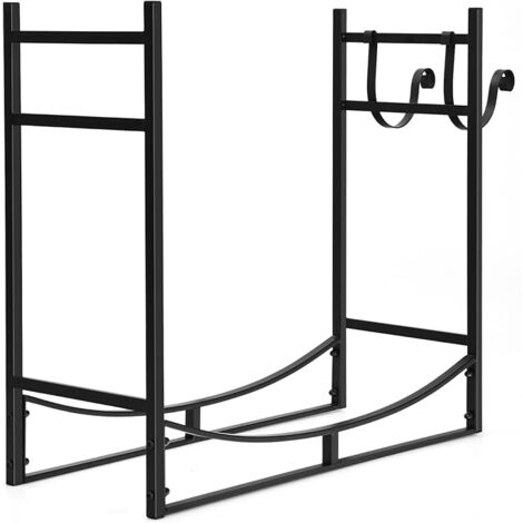 Goplus – Support à bois de chauffage 83 cm – Acier robuste antirouille – Capacité 50 kg – Support amovible pour petit bois – Design moderne noir