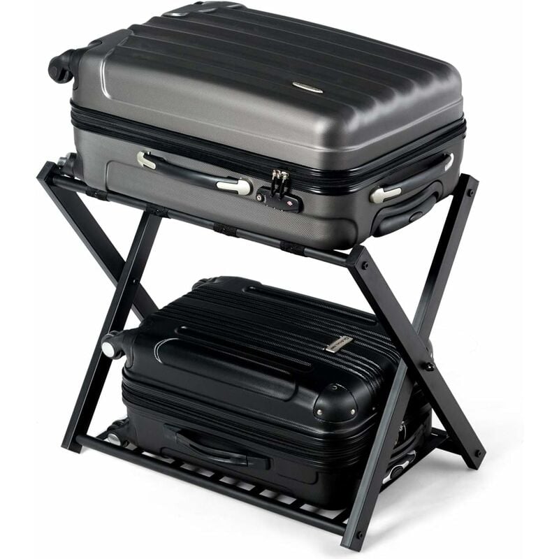 Support de Bagage Pliant en Metal avec 4 Sangles Durables pour Deposer Sacs de Voyages Valises Bagages Chaussures, pour Hotels, Chambres, Auberges,