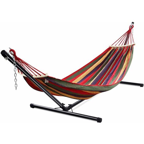 Goplus – Support de hamac universel portatif 150 kg – Fer traité électrostatique – Chaînes de suspension ajustables – Pieds antidérapants – 325 x 100 x 106 cm