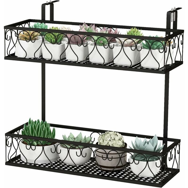 Goplus - Support de Plante en Métal Suspendu à 2 Niveaux avec 2 Crochets Réglables, Résistant aux Intempéries,Charge Total 30KG,Noir