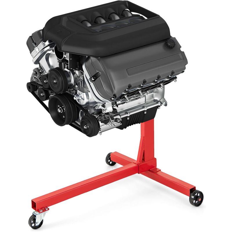 Goplus - Support Moteur Atelier Levage, Charge 340kg avec Roues, Tête Rotative à 360° et Bras Réglables, Support Moteur en Métal Robuste, pour