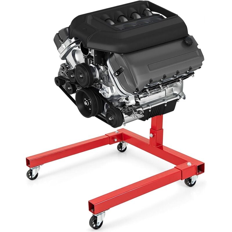 Goplus - Support Moteur Atelier Levage, Charge 340kg avec Roues, Tête Rotative à 360° et Bras Réglables, Support Moteur en Métal Robuste, pour