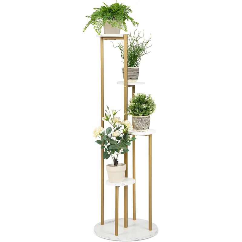 Goplus - Support pour Plantes à 5 Niveaux, Étagère d'Angle pour Plusieurs Plantes avec Texture Marbre, Support de Pots de Fleurs Multifonctionnel et