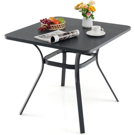 GOPLUS Table à Manger pour 4 Personnes, Table de Jardin d'Extérieur en Métal Revêtu de Poudre, Plateau de Table à Grain Semblable au Bois, Table Extérieur pour Terrasse, Patio, Piscine, Gris