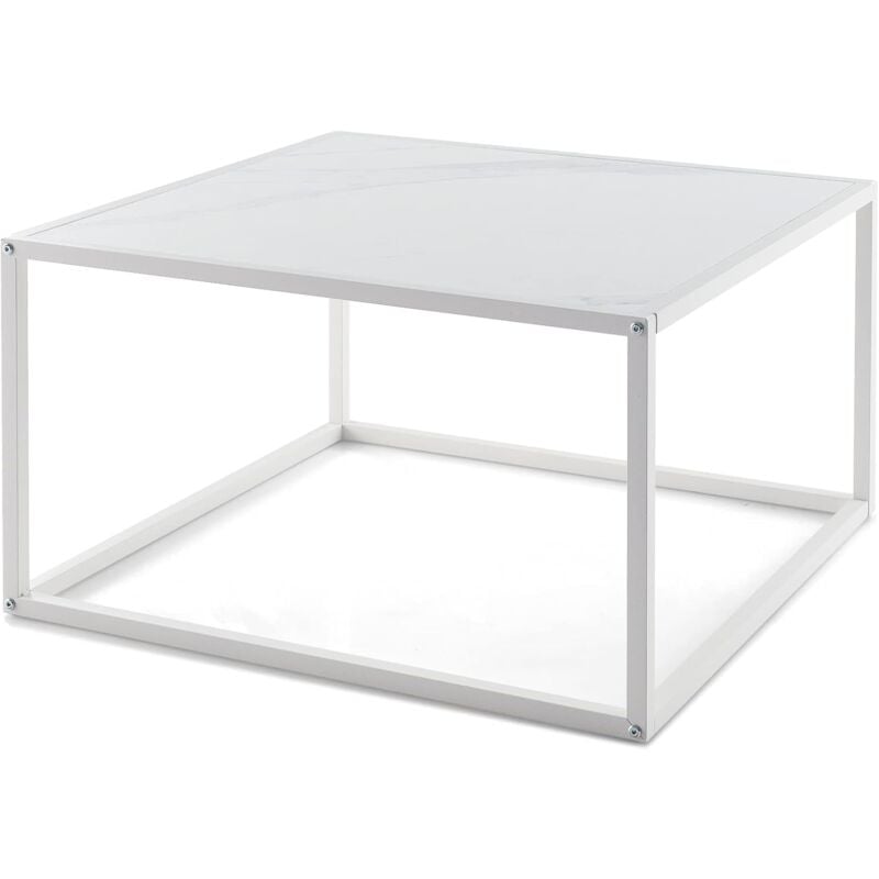 Goplus - Table Basse à Café-70×70×40cm-Table Rectangulaire Salon-Cadre en Acier pulvérisé-4 Coussinets Antidérapants-Boîte de Rangement-Blanc