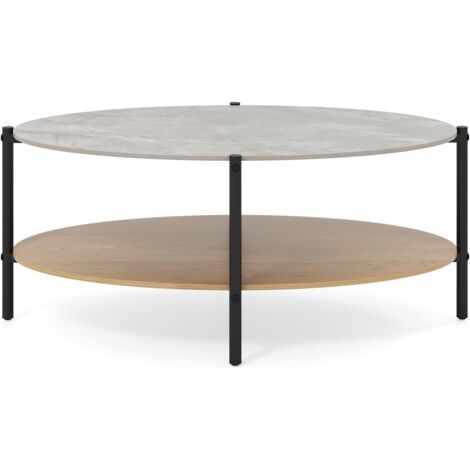GOPLUS Table Basse Céramique, Table de Salon Rond 2 Niveaux, Vrai Marbre Pierres Composite& Cadre Métallique, Style Moderne pour Entrée, 105 x 65 x 43 cm, Charge 50+40KG, Gris