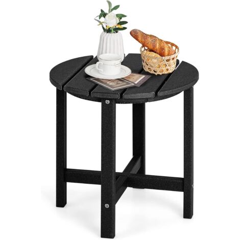 GOPLUS Table Basse de Jardin en HDPE Charge 100KG-Plateau en Lattes Taille Compacte Ronde 46x46x46CM Noir