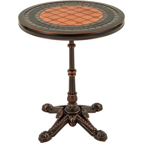 GOPLUS Table Basse Exterieur en Fonte d’Aluminium, 60 x 60 x 73 CM, Table d'Appoint Ronde de Patio Résistante aux Intempéries avec Patins Réglables, Idéal pour Balcon, Terrasse, Salon