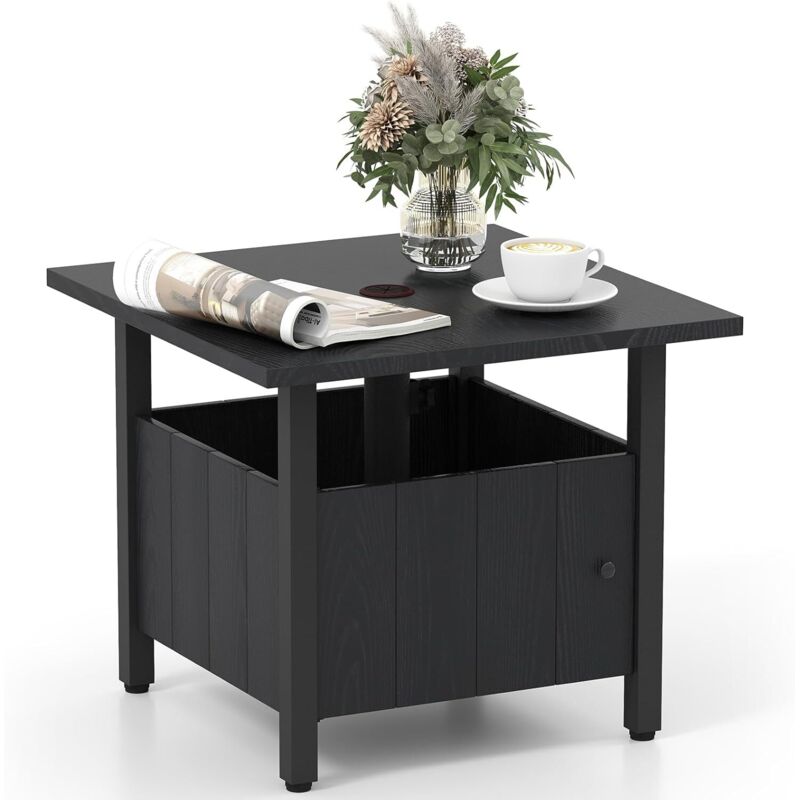 GOPLUS Table Basse Exterieure avec Trou de Parasol 4,8 CM, Petite Table Exterieure avec 2 Sacs de Sable, Pied Parasol pour Balcon, Bord de Piscine,