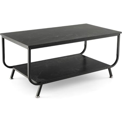 GOPLUS Table Basse Marbré Faux à 2 Niveaux,avec Dessus Spacieux et Étagère de Rangement Style Moderne pour Salon Bureau Chambre Charge 60KG,105x55x46,5CM (Noir)