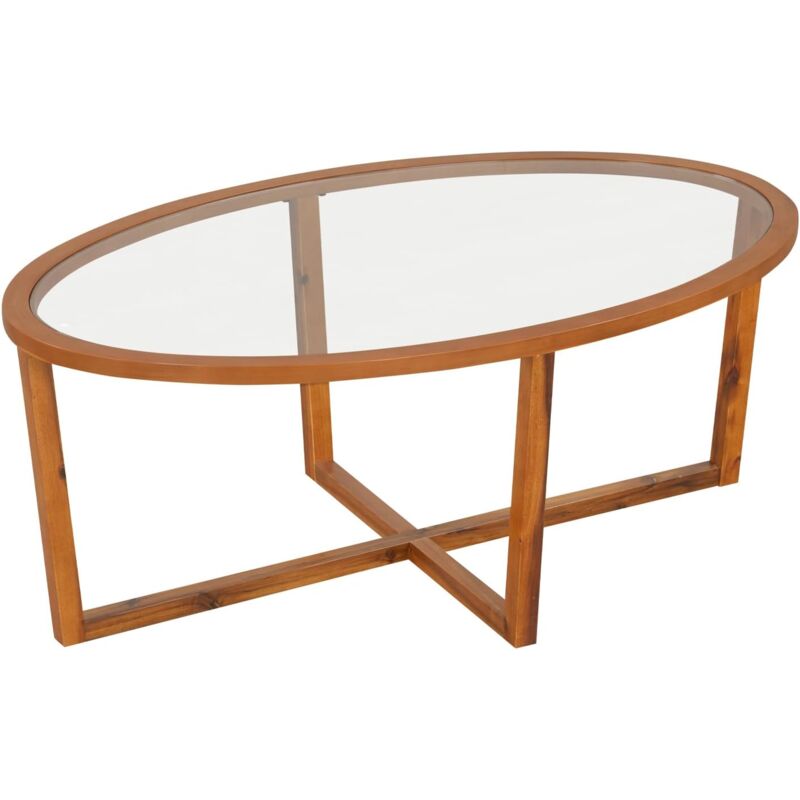 Goplus - Table Basse Verre Vitrée Ovale, Table de Salon avec Plateau en Verre Trempé et Cadre en Bois Massif, Style Moderne, pour Bureau, Charge