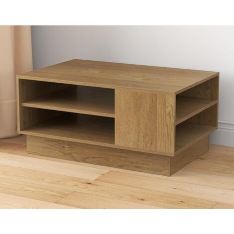 GOPLUS Table Basse Rectangulaire 86x56x41CM avec Etagères de Rangement Ouvertes,Base Encastrée-Charge du Plateau 60KG-Naturel