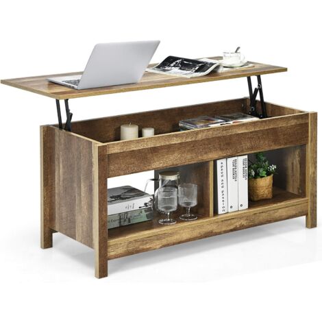 Goplus – Table basse relevable avec compartiment caché – Hauteur réglable 50-62,5 cm – Plateau en PB de qualité – Style minimaliste pour salon