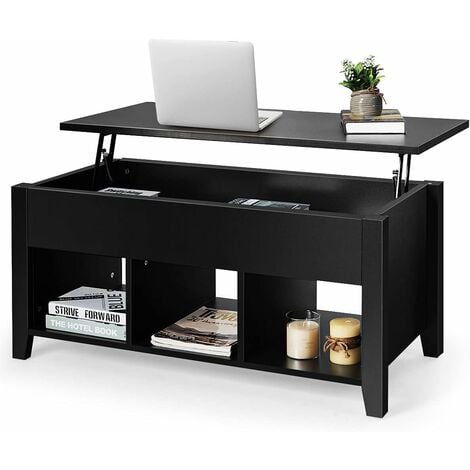 GOPLUS Table Basse Relevable Moderne, Table Basse de Salon a Plateau Relevable, Table Basse Transformable avec Compartiment Cache et Espace de Stockage Triplet/Double(3 Bacs, Noir)