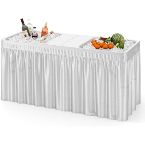 GOPLUS Table Camping Pliante à Glaçons 150 x 60 x 79 CM, Table de Pique-Nique Réglable avec Jupe Amovible et 2 Evier, Plateau en PEHD Épais, Idéal pour Jardin, Patio, Terrasse