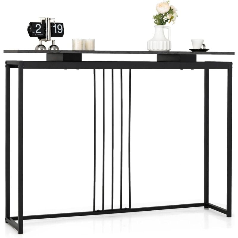 Table Console, 120x30x90cm, Table d'Appoint avec Plateau Imitation Marbre, Bout de Canapé Style Moderne, Noir - Goplus