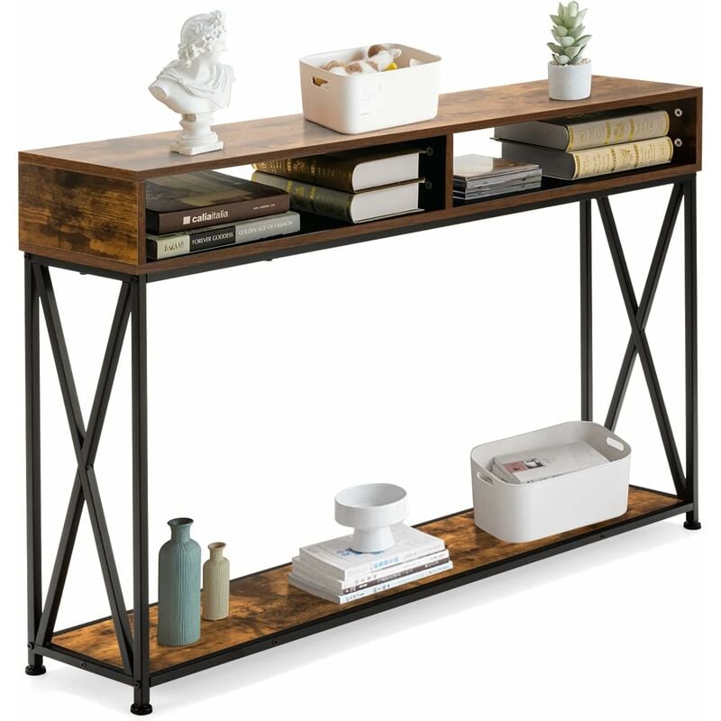 Goplus - Table Console Style Industriel,120Px23l x79Hcm, avec 3 étagère Ouverte,Cadre en Fer,Table d'Appoint,pour Couloir&Salon (Café)