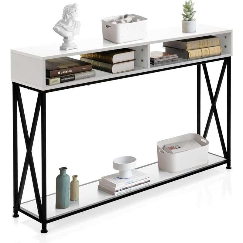 Goplus - Table Console Style Industriel,120Px23l x79Hcm, avec 3 étagère Ouverte,Cadre en Fer,Table d'Appoint,pour Couloir&Salon(Blanc)