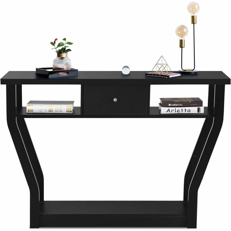 Goplus - Table Console en mdf Anti-Bascule avec Tiroir et 3 Etageres, Console avec Base Stable et Durable, Ideal pour Salon, Chambre, Entree,120 x 30