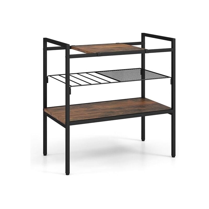 Table Console Industrielle, Table d'Appoint à 3 Niveaux avec Panneau Amovible et Étagère en Maille Détachable, Cadre en Métal - Goplus