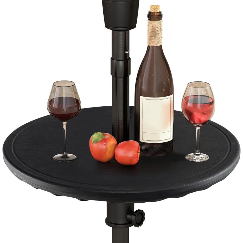 Table D.50cm pour Parasol de Jardin, Plateau de Table pour Parasol Réglable avec Trou de Parasol de 38mm, Noir - Goplus