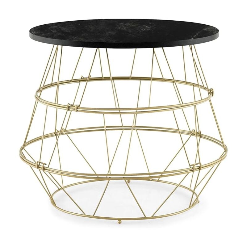 Goplus - Table d'Appoint avec Rangement, Table de Chevet Ronde en Faux Marbre avec Cadre en Métal, 40X40X38 cm