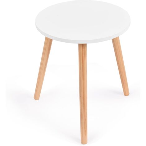 GOPLUS Table d’Appoint Ronde avec Pieds en Bois Massif,Bout de Canapé Style Moderne,Idéal pour Chambre,Salon,Bureau,Charge Max 30 KG