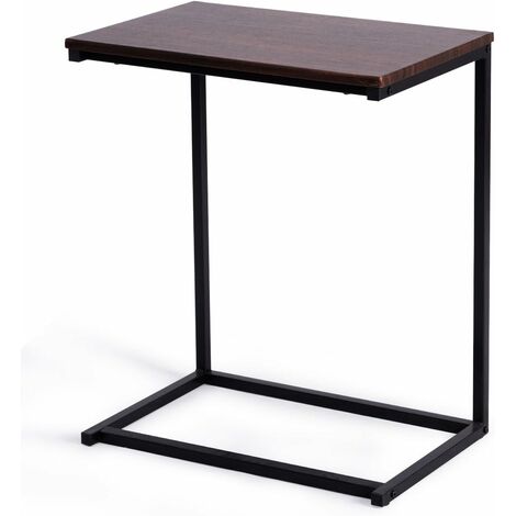 GOPLUS Table d’Appoint Table pour Ordinateur Table Basse Table Informatique Bout de Canape de Salon en Forme de U,Bois Massif et Metal de Style Industriel pour Canape Lit 55 x 35 x 65 CM (Brun)