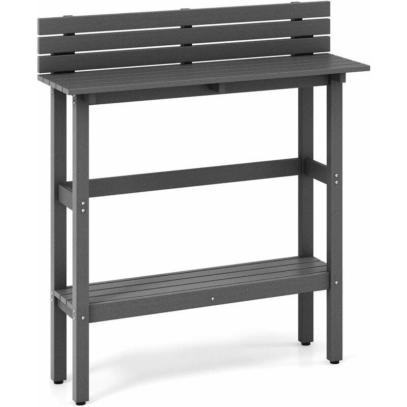 Table de Jardin Longue 122x39x136CM-Table à Manger Haute en hdpe avec Étagère-Résistant aux Intempéries pour Jardin Gris - Goplus