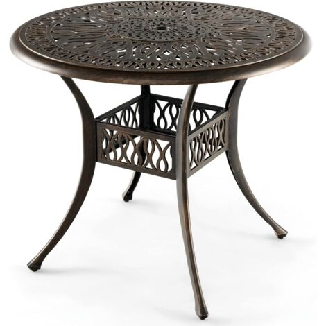 Goplus – Table de bistrot ronde en aluminium avec trou parasol 5 cm – Ø 90 cm – Patins réglables – Style rétro pour terrasse, balcon, piscine