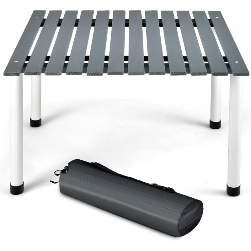 Table de Camping Pliable en Bois, Table Pique-nique Enroulable avec Sac de Transport, Charge 50KG, 69x69x42CM, Gris - Goplus