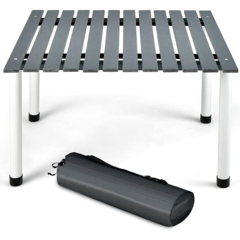 GOPLUS Table de Camping Pliable en Bois, Table Pique-nique Enroulable avec Sac de Transport, Charge 50KG, 69x69x42CM, Gris