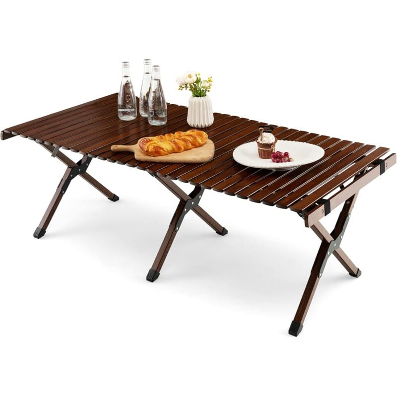 COSTWAY Table de pique-nique pliante avec sac de rangement, pour 4 à 6  personnes, table basse en bambou, pour fête intérieure et extérieure