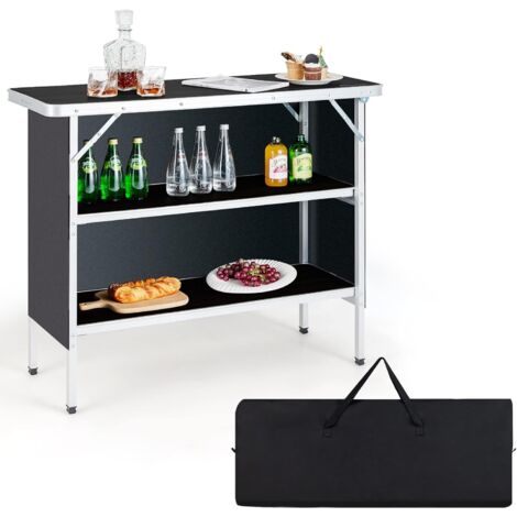 GOPLUS Table de Camping Pliante pour Pique-Nique avec Rangement, Table Portable Légère en Aluminium avec Sac de Transport, Poste de Préparation des Aliments avec 2 étagères (Noir)