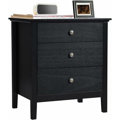 GOPLUS Table de Chevet avec 3 Tiroirs, Table de Nuit, pour Chambre, Salon, 60 x 45 x 66 CM (Noir