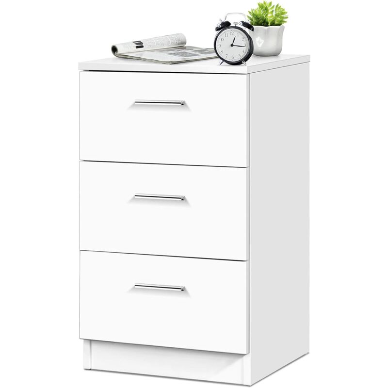 Goplus - Table de Chevet en Bois Massif, Table de Nuit avec 3 Tiroirs de Rangement, Style Simple et Elegant pour Salon, Chambre, Couloir, 38 x 35 x