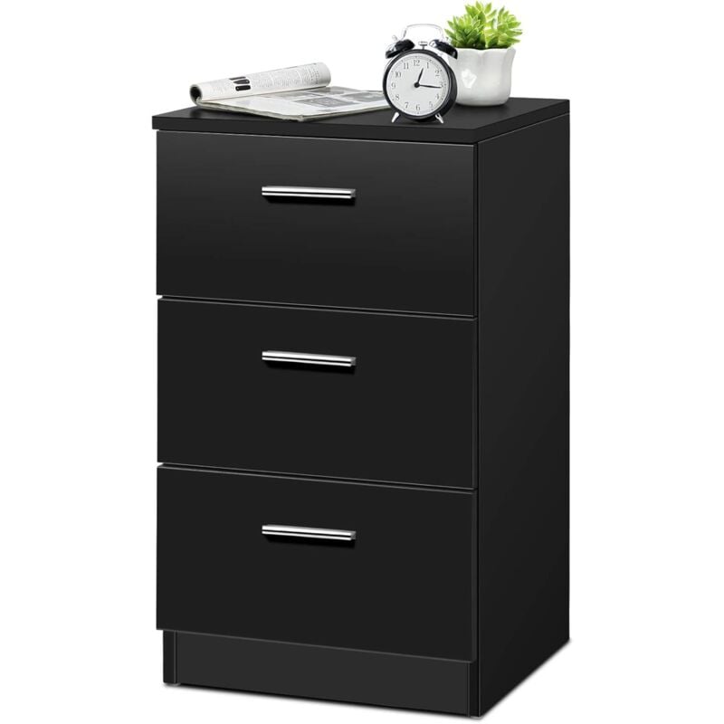 Goplus - Table de Chevet en Bois Massif, Table de Nuit avec 3 Tiroirs de Rangement, Style Simple et Elegant pour Salon, Chambre, Couloir, 38 x 35 x