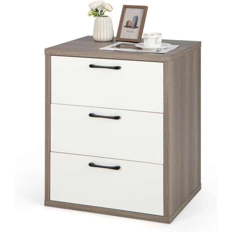 Goplus - Table de Chevet Moderne avec 3 tiroirs, Table d'Appoint Compacte à 3 Niveaux avec Rangement, Bout de Canapé, pour Chambre à Coucher, Salon,
