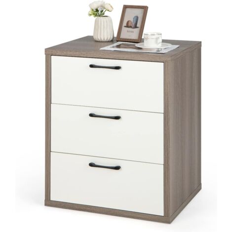 GOPLUS Table de Chevet Moderne avec 3 tiroirs, Table d'Appoint Compacte à 3 Niveaux avec Rangement, Bout de Canapé, pour Chambre à Coucher, Salon, Bureau, 55X45X66 CM