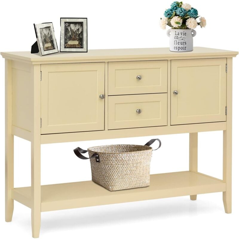 Table de Console 116,5x38x86,5CM-Buffet de Cuisine avec 2 Portes et 1 Etagères 2 Tiroirs pour Salon/Entrée Beige - Goplus